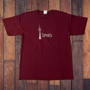 VTG 90s Toronto Canada CN Tower Burgundy Embroidered Tee